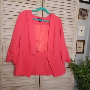 Torrid 3/4 open crepe blazer in hot coral pink
